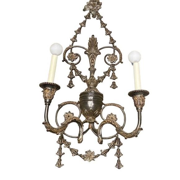 Antique Early 1900s  Neoclassical Style Wall Sconce Intricate Mixed Metal - Picture 1 of 9